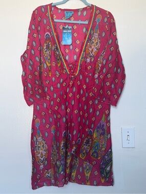 Aqua Blu Fuchsia Multicolor Paisley Lace-Up Tunic